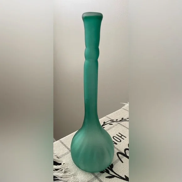 Hand Blown Satin Green Glass  13.25” Tall Vase - Picture 3 of 5